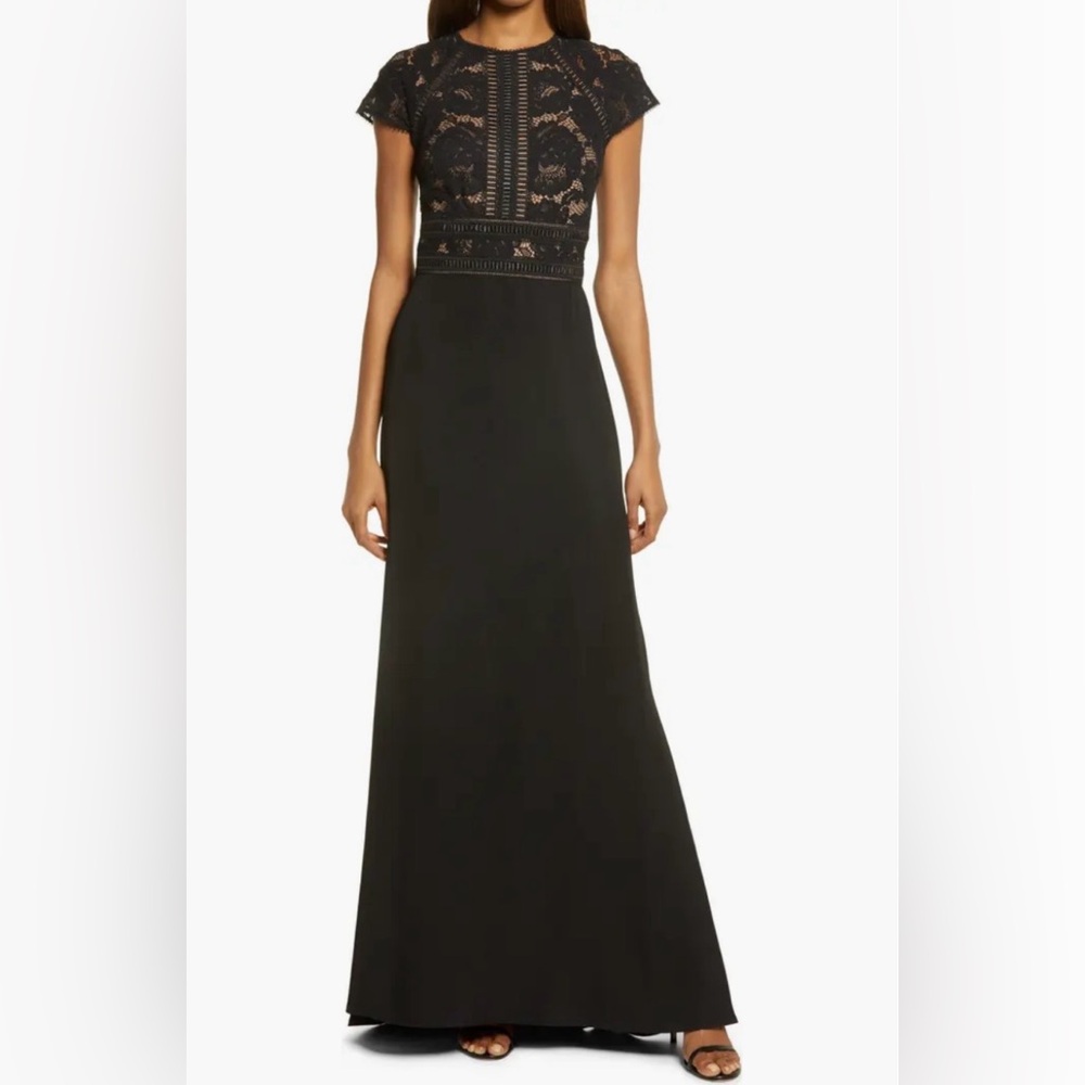 Tadashi Shoji Lace & Crepe A-Line Gown